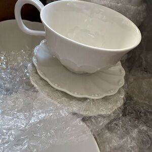 Anthropologie Elegant White Teacup and Saucer